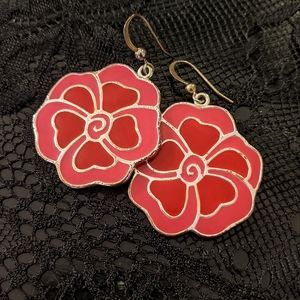 Vtg Coral Floral Earrings